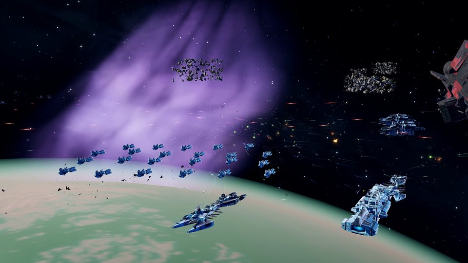 Fleets in a nebula above a planet